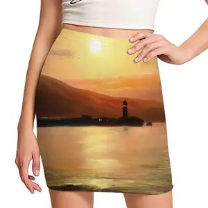 Women Gold Sea Sunset Hip Skirt