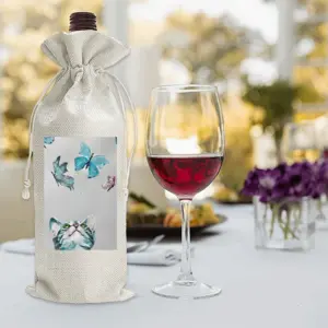 Cat And Butterflies Wine Bags (Linen)