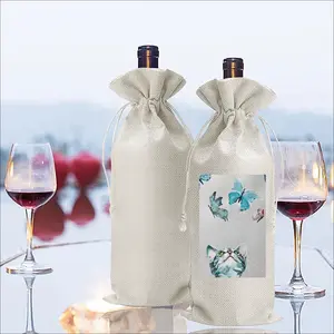 Cat And Butterflies Wine Bags (Linen)