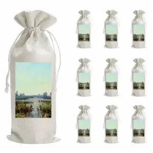 Sunrise Lake With Reeds Wine Bags (Linen)