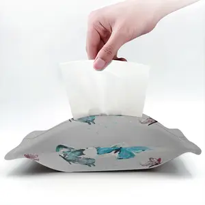 Cat And Butterflies Tissue Box (Linen)