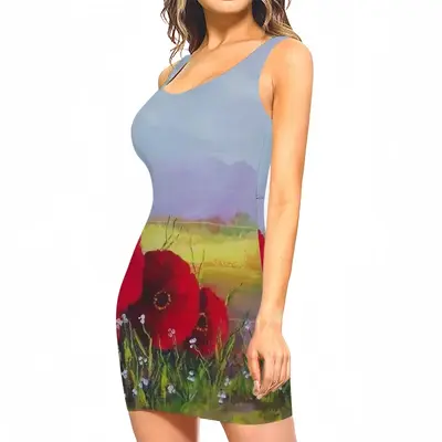 Women Fence Poppies Tank Top Dresses