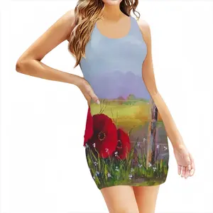 Women Fence Poppies Tank Top Dresses