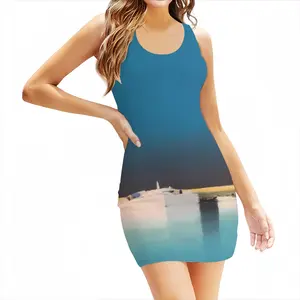 Women One Small Boat With Deep Blue Sky Tank Top Dresses