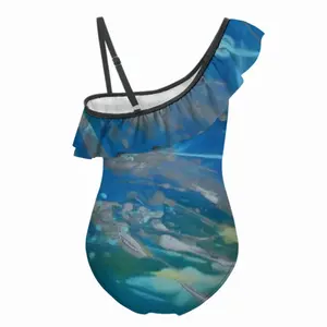 Lime Green Blue Ruffle One Piece Swimsuit