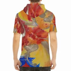 Men Flower Flame Cotton Hooded T-Shirt