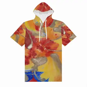 Men Flower Flame Cotton Hooded T-Shirt