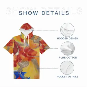 Men Flower Flame Cotton Hooded T-Shirt