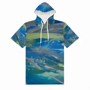 Men Lime Green Blue Cotton Hooded T-Shirt