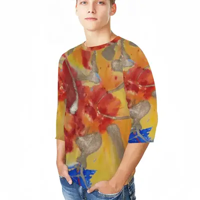 Men Flower Flame Raglan Sleeves T-Shirt