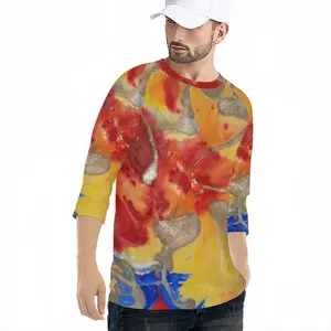 Men Flower Flame Raglan Sleeves T-Shirt