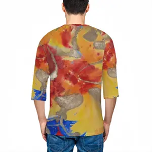 Men Flower Flame Raglan Sleeves T-Shirt