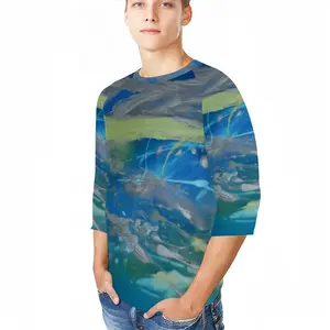 Men Lime Green Blue Raglan Sleeves T-Shirt