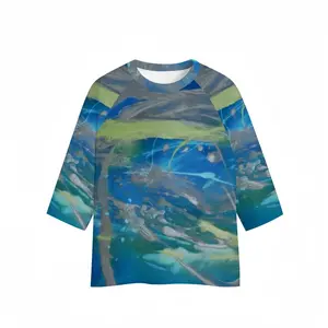 Men Lime Green Blue Raglan Sleeves T-Shirt