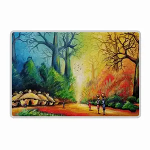 Landscape African Village Scene Polyester Mats (White Side)