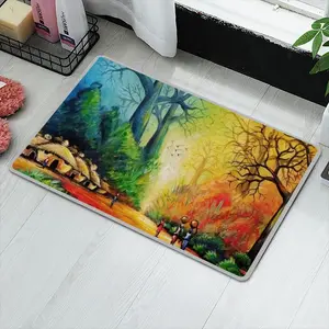 Landscape African Village Scene Polyester Mats (White Side)