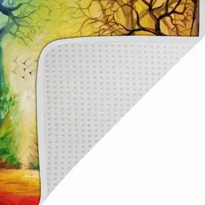 Landscape African Village Scene Polyester Mats (White Side)