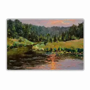 Sunset Pond With Sun Reflection Polyester Mats (White Side)