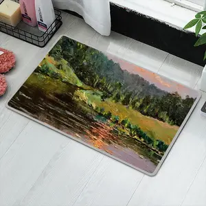 Sunset Pond With Sun Reflection Polyester Mats (White Side)