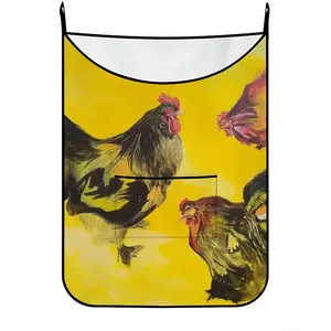 Rooster And Chickens Hanging Dirty Clothes Bag