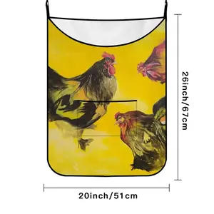 Rooster And Chickens Hanging Dirty Clothes Bag