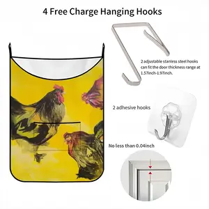 Rooster And Chickens Hanging Dirty Clothes Bag