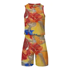 Men Flower Flame Basketball Jersey Suit