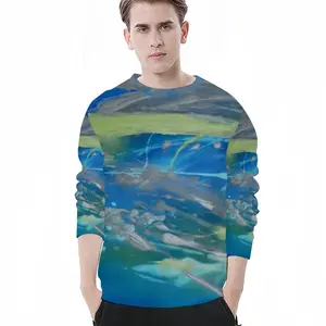 Men Lime Green Blue Crew Neck Sweatshirt