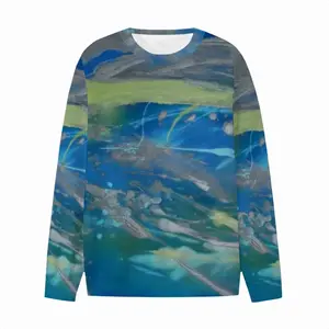 Men Lime Green Blue Crew Neck Sweatshirt