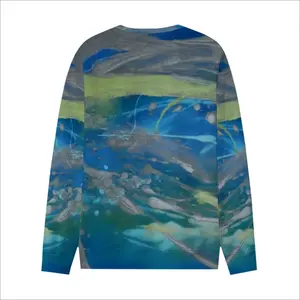 Men Lime Green Blue Crew Neck Sweatshirt