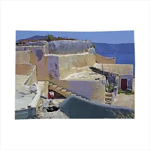 Santorini House And Cliffs In Oia Tablecloth (Square)