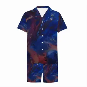 Men Silver-Blue Short Pajama Suit