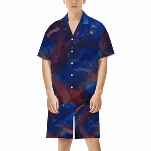 Men Silver-Blue Short Pajama Suit