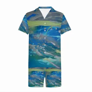 Men Lime Green Blue Short Pajama Suit