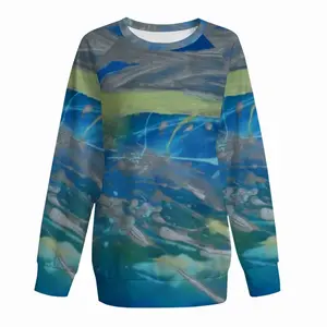 Women Lime Green Blue Raglan Sleeve Sweatshirt