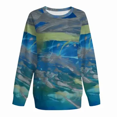 Women Lime Green Blue Raglan Sleeve Sweatshirt