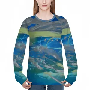 Women Lime Green Blue Raglan Sleeve Sweatshirt