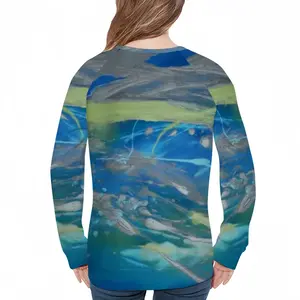 Women Lime Green Blue Raglan Sleeve Sweatshirt