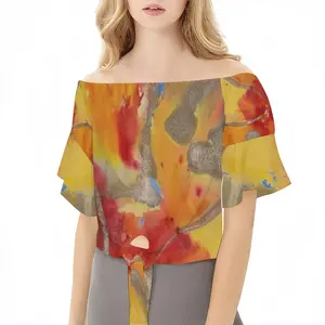 Flower Flame Off Shoulder Short Sleeve T-Shirt