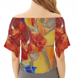 Flower Flame Off Shoulder Short Sleeve T-Shirt