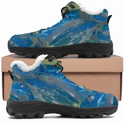 Men Lime Green Blue Hiking Climbing Shoes (Fur)