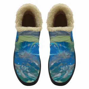 Men Lime Green Blue Snow Boots (Short Fur)