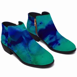 Men Liquid Blue Zippers Heel Boots