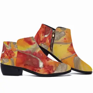 Men Flower Flame Zippers Heel Boots