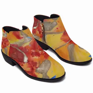 Men Flower Flame Zippers Heel Boots