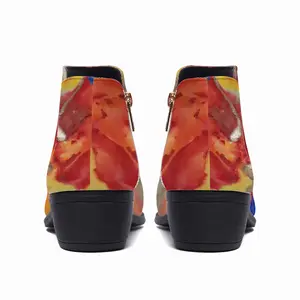 Men Flower Flame Zippers Heel Boots