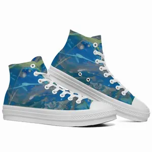 Men Lime Green Blue High Top Baseball Shoes