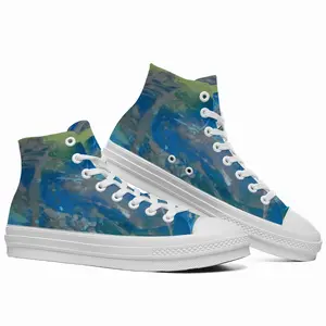 Men Lime Green Blue High Top Baseball Shoes