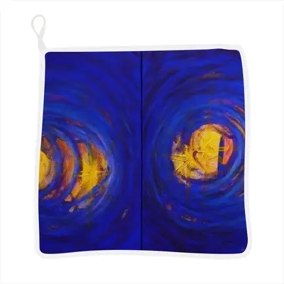 Centrifugal Blue Circles Attached Yellow Kitchen Dishcloths