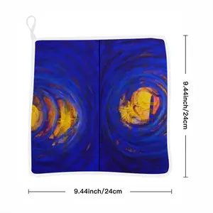 Centrifugal Blue Circles Attached Yellow Kitchen Dishcloths